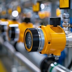 Gas leak detection sensor in an industrial environment, alerting workers to potential hazards.