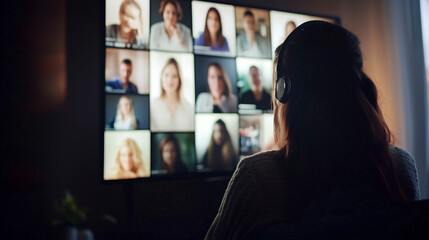 Virtual meeting with multiple participants showcased on screen during a work session in a cozy setting