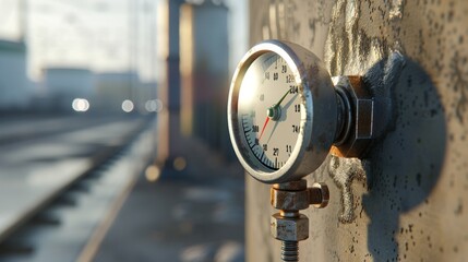 Gas leak sensor on a wall in a chemical plant, showing real-time readings with a blurred background.