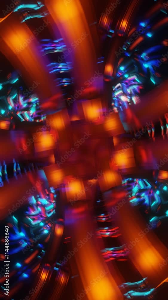 Poster vertical video of neon rotations and pulsating abstract geometry
