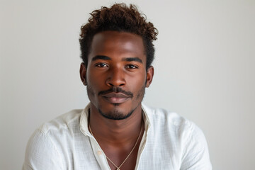 Fototapeta premium Confident Young Man in White Shirt with Calm Expression
