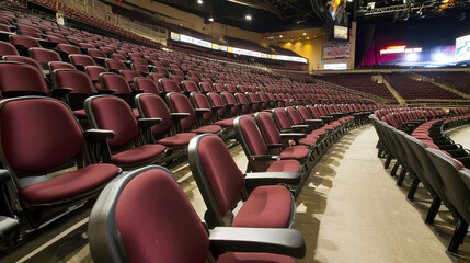 Fototapeta premium Empty stadium seats, a silent testament to the absence of fans, symbolizing the void left by the lack of human connection and shared experiences in the face of challenges.