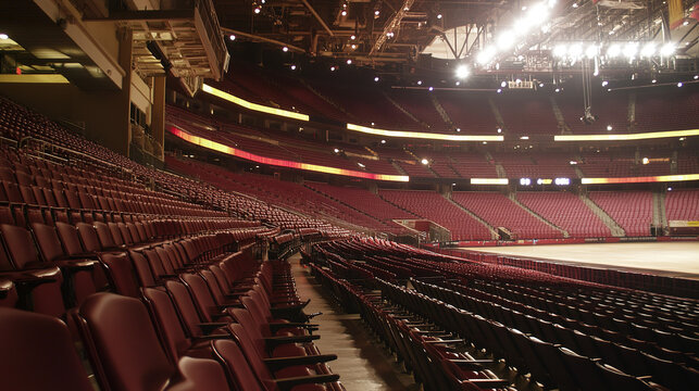 Empty stadium seats, a silent testament to the absence of fans, symbolizing the void left by the lack of human connection and shared experiences in the face of challenges.