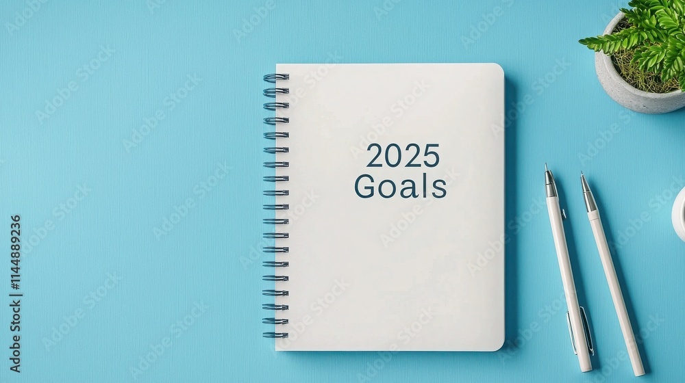 Poster 2025 goal setting motivation and strategy. notepad with 