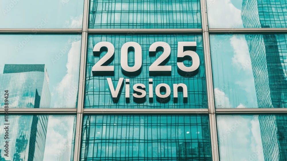 Poster 2025 goal setting motivation and strategy. modern building facade displaying 