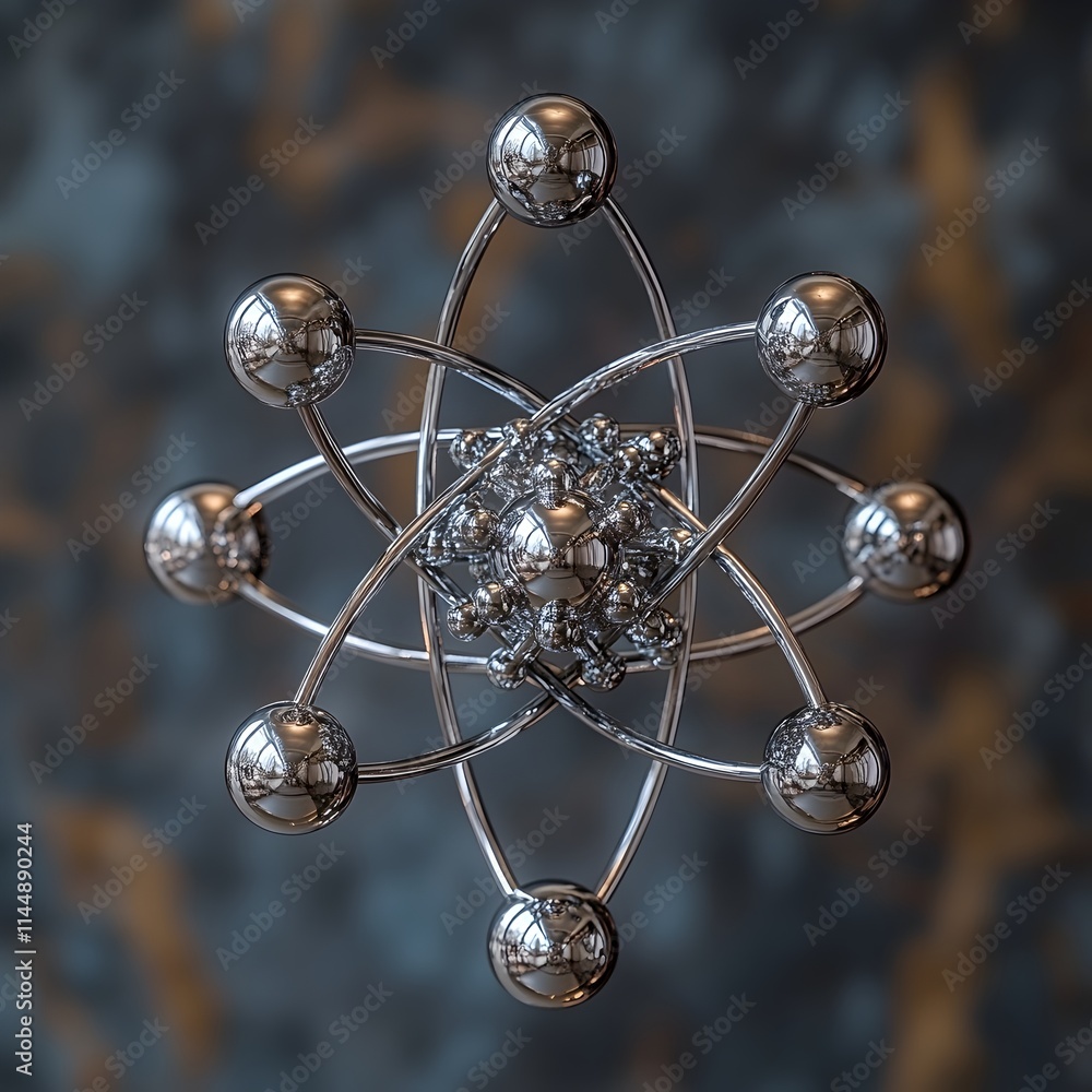Poster highly detailed and 3d of a technetium atom model highlighting its intricate internal structure subs