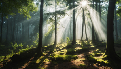 sun rays in the forest