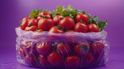Stunning Display of Fresh Tomatoes in Protective Plastic Wrap