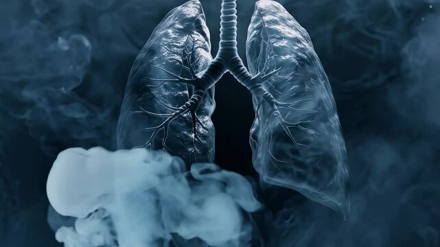 Medical imaging of lungs surrounded by thick smoke. The concept of harm from smoking and environmental pollution. Ideal for medical projects, social advertising and educational materials