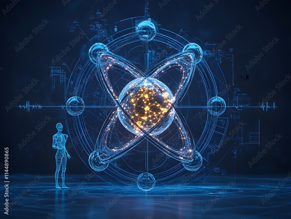 Aufkleber intricate digital showcasing the detailed nuclear composition and subshell structure of a technetium