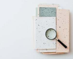 Exploring Rare Languages Vintage Notebooks and Magnifying Glass on Textured Paper Background