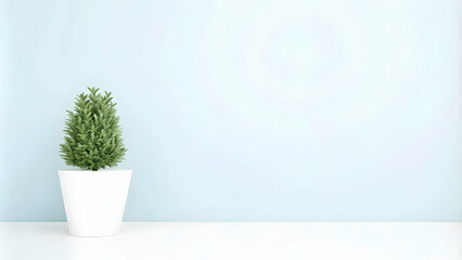 Realistic Snake Plant in White Pot against White Wall Background 