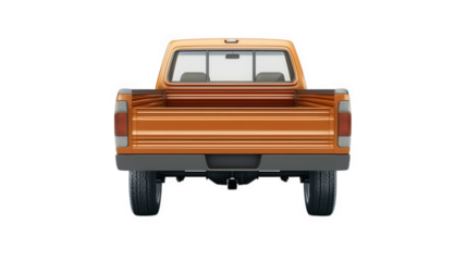 Orange Pickup Truck Rear View Isolated Background