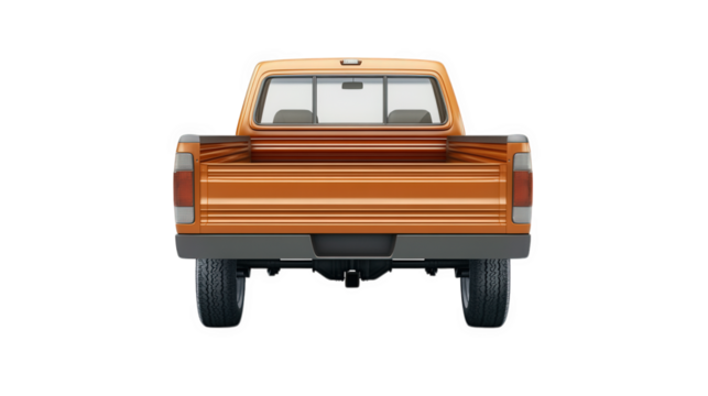 Orange Pickup Truck Rear View Isolated Background