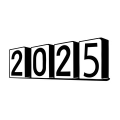 Clean black and white vector silhouette of new year 2025 on white background