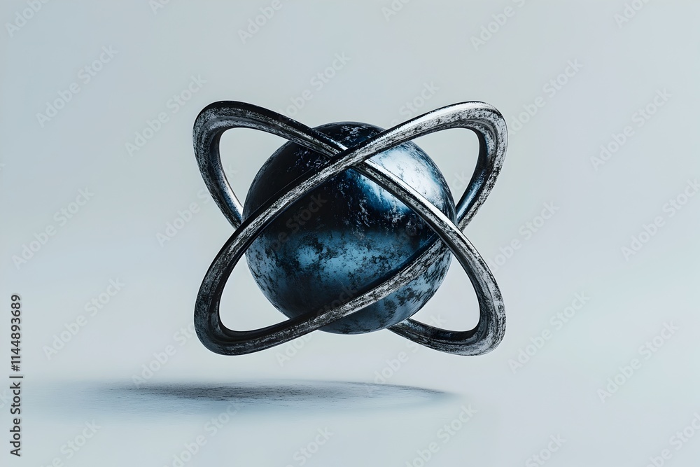 Poster elegant and stylized representation of a technetium atom emphasizing its unique properties and versa
