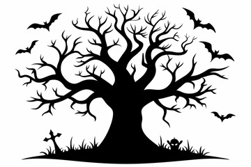 a tree gothic tree for Halloween line art silhouette vector illustration