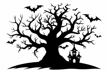 a tree gothic tree for Halloween line art silhouette vector illustration