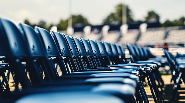 Empty stadium seats, a silent testament to the absence of fans, symbolizing the void left by the lack of human connection and shared experiences in the face of challenges.