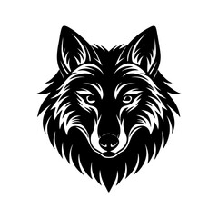 wolf head silhouette, black and white silhouette, vector and illustration