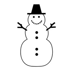 Clean black and white vector silhouette of snowman on white background