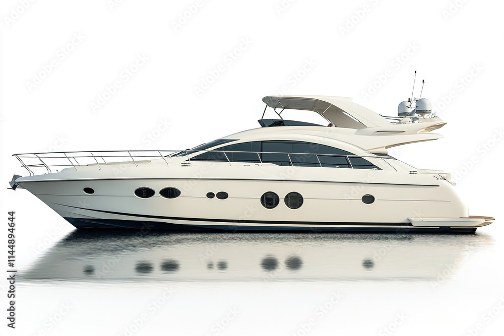 Poster clean shot of motorboat on white background with ample space around it for customization