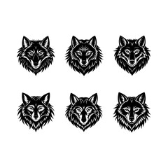 set of wolf head silhouette, black and white silhouette, vector and illustration