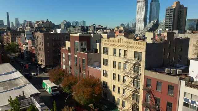 Aerial views highlight Williamsburg, Brooklyn, showcasing buildings, streets and new luxury residences on Williamsburg Waterfront, One Domino Square