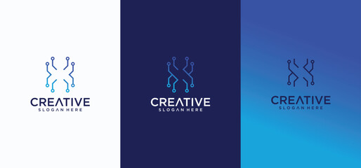 X letter logo design technology logo, set of X logos with vector technology lines.