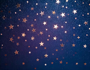 Blue background with glitter and stars. Christmas and New Year holiday concept.