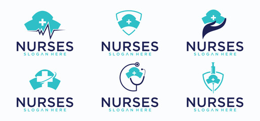 Nurse Logo Design, nursing academy for medical and health services, nurse protection logo.
