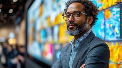 Fototapeta premium Professional man in front of digital displays.