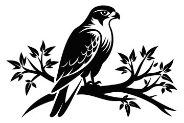 falcon on the tree branch line art silhouette vector illustration