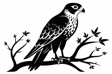 falcon on the tree branch line art silhouette vector illustration