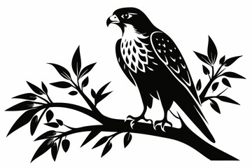 Fototapeta premium falcon on the tree branch line art silhouette vector illustration