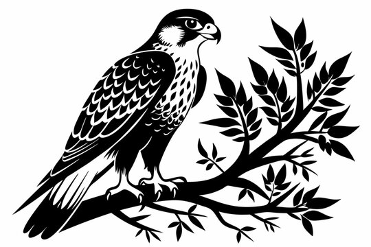 recommend clip art: falcon on the tree branch line art silhouette vector illustration