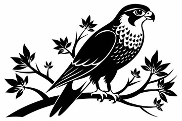 falcon on the tree branch line art silhouette vector illustration