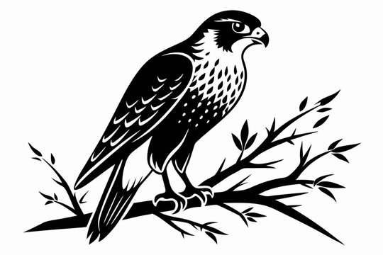 recommend clip art: falcon on the tree branch line art silhouette vector illustration