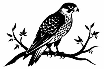 falcon on the tree branch line art silhouette vector illustration