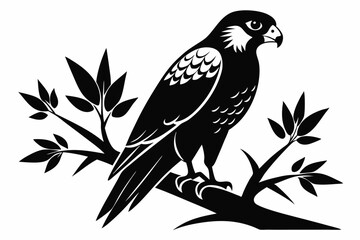 falcon on the tree branch line art silhouette vector illustration