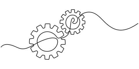 continuous line drawing of gear settings symbol. abstract line art illustration, Setting icon continuous one line drawing vector illustration , Continuous one line drawing of machine gear. One line. 