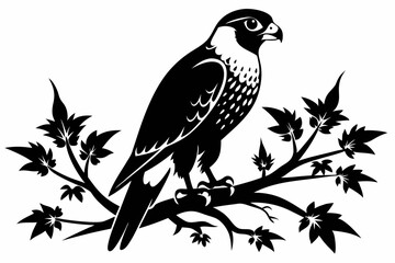 falcon on the tree branch line art silhouette vector illustration