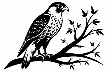 Fototapeta premium falcon on the tree branch line art silhouette vector illustration