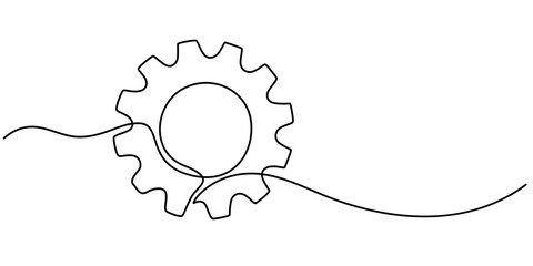 continuous line drawing of gear settings symbol. abstract line art illustration, Setting icon continuous one line drawing vector illustration , Continuous one line drawing of machine gear. One line. 