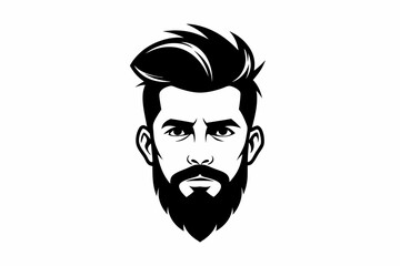 hipster man head line art silhouette vector illustration