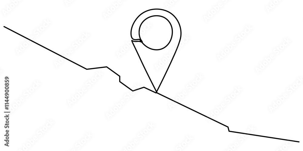 Poster continuous one line google map point route directions and location outline vector art illustration, 