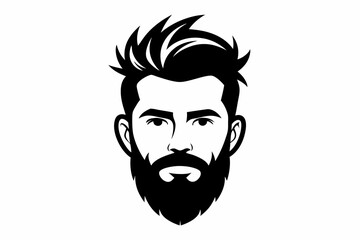 hipster man head line art silhouette vector illustration