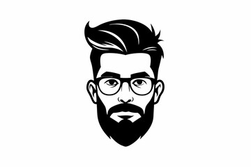 hipster man head line art silhouette vector illustration