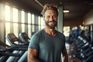 Portrait of a smiling fitness instructor posing in a gym