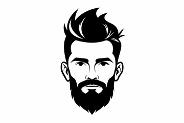 hipster man head line art silhouette vector illustration